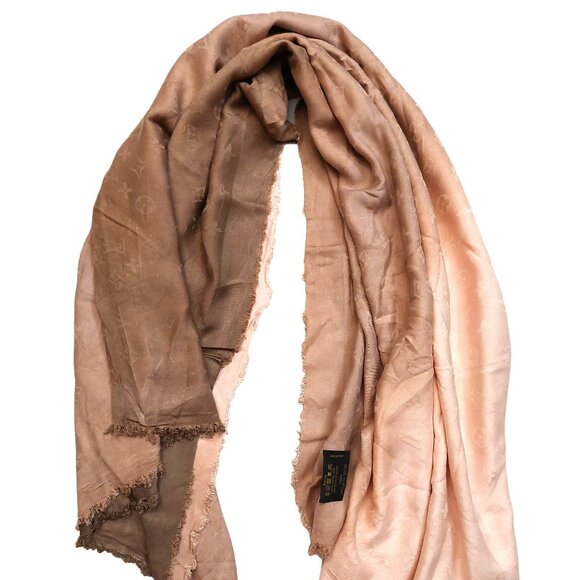 LOUIS VUITTON LV Vintage Pink & Brown Ombre Monogram Scarf Shawl Wrap - Picture 4 of 14